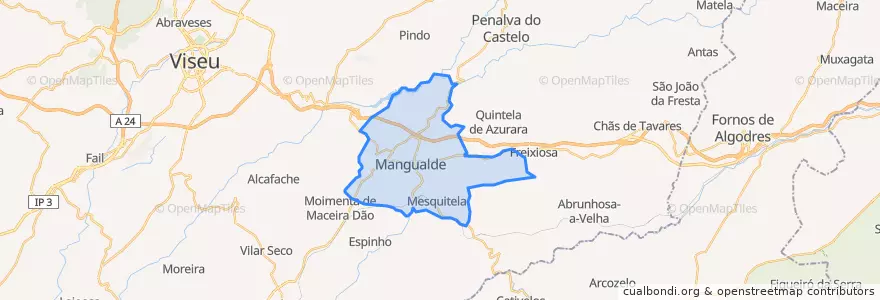 Mapa de ubicacion de Mangualde, Mesquitela e Cunha Alta.