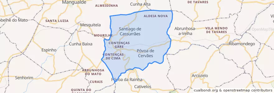 Mapa de ubicacion de Santiago de Cassurrães e Póvoa de Cervães.