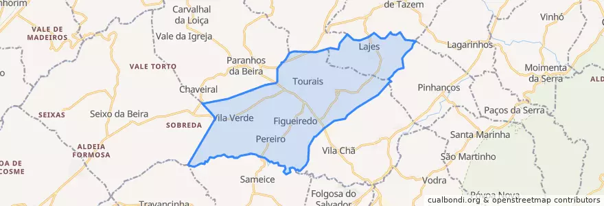 Mapa de ubicacion de Tourais e Lajes.