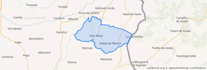 Mapa de ubicacion de Badamalos, Vilar Maior e Aldeia da Ribeira.