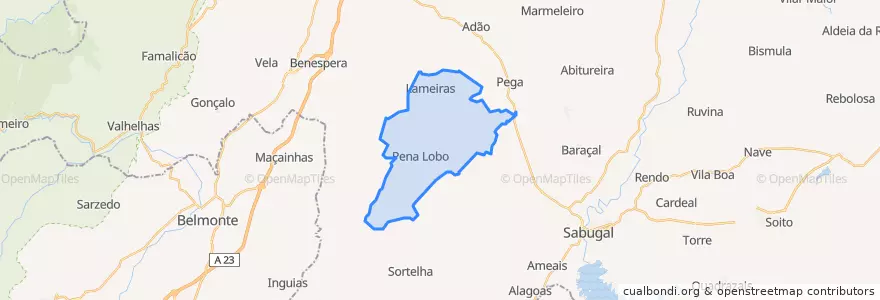 Mapa de ubicacion de Pousafoles do Bispo, Penalobo e Lomba.