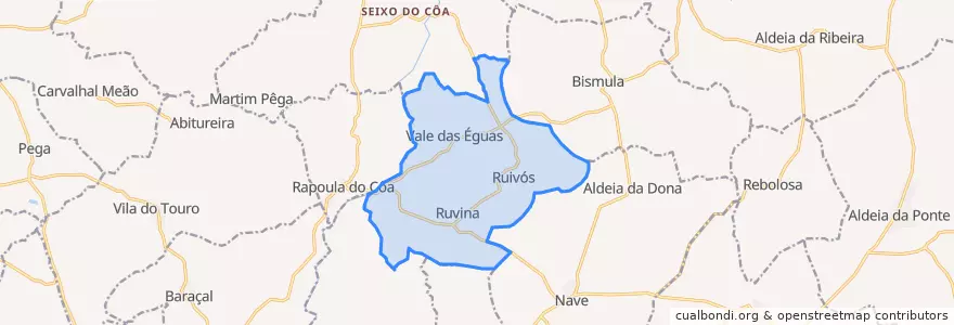 Mapa de ubicacion de Ruvina, Ruivós e Vale das Éguas.