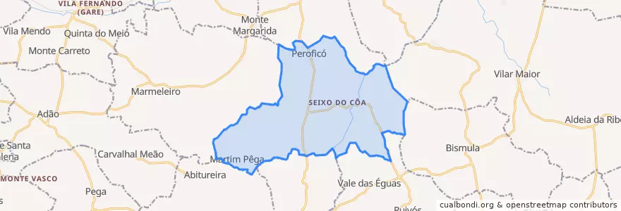 Mapa de ubicacion de Seixo do Côa e Valongo do Côa.
