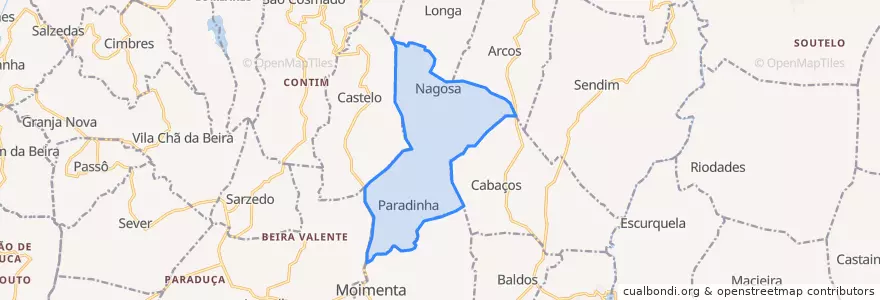 Mapa de ubicacion de Paradinha e Nagosa.