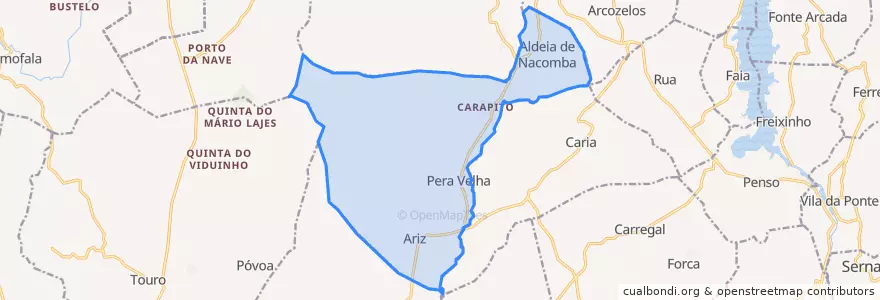 Mapa de ubicacion de Pera Velha, Aldeia de Nacomba e Ariz.