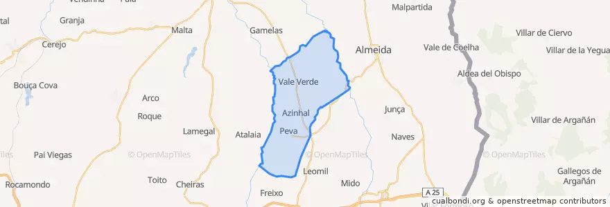 Mapa de ubicacion de Azinhal, Peva e Vale Verde.