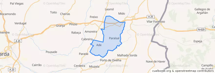 Mapa de ubicacion de Castelo Mendo, Ade, Monteperobolço e Mesquitela.