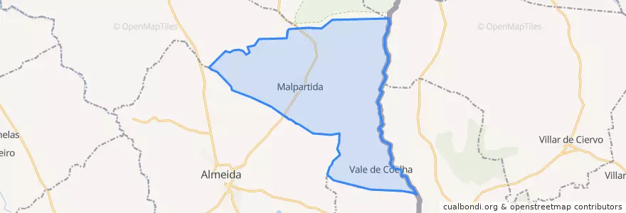 Mapa de ubicacion de Malpartida e Vale de Coelha.