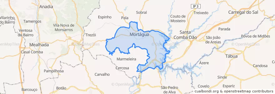 Mapa de ubicacion de Mortágua, Vale de Remígio, Cortegaça e Almaça.