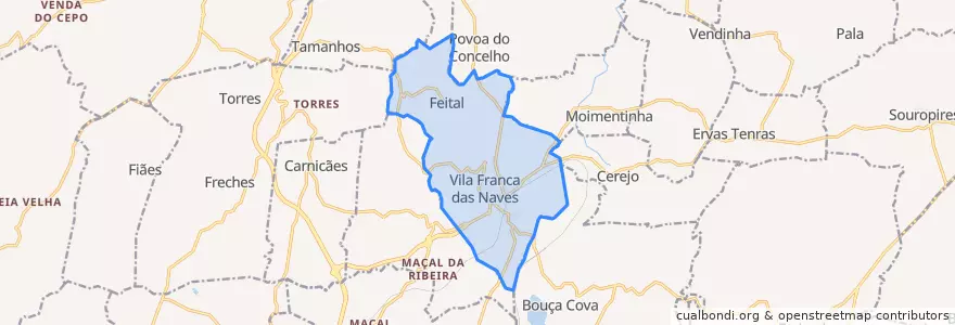 Mapa de ubicacion de Vila Franca das Naves e Feital.