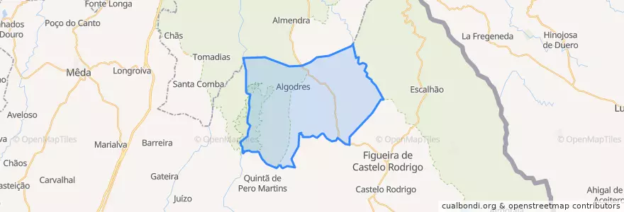 Mapa de ubicacion de Algodres, Vale de Afonsinho e Vilar de Amargo.