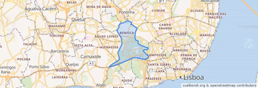 Mapa de ubicacion de Benfica.
