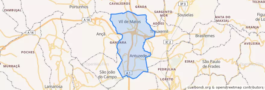 Mapa de ubicacion de Antuzede e Vil de Matos.