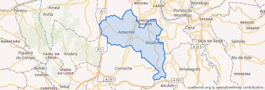 Mapa de ubicacion de Assafarge e Antanhol.
