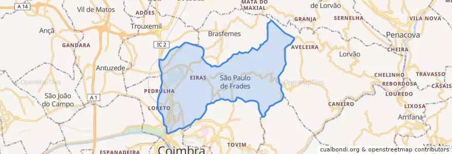 Mapa de ubicacion de Eiras e São Paulo de Frades.