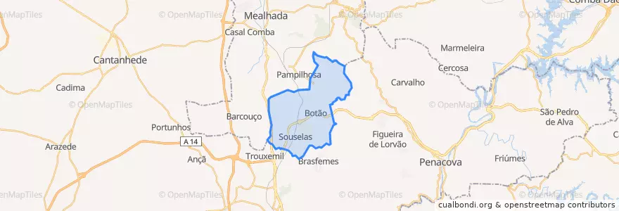 Mapa de ubicacion de Souselas e Botão.