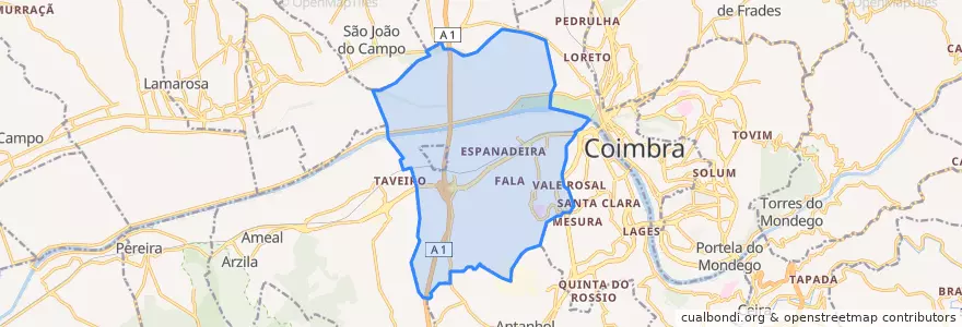 Mapa de ubicacion de São Martinho do Bispo e Ribeira de Frades.