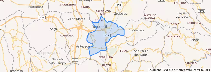 Mapa de ubicacion de Trouxemil e Torre de Vilela.