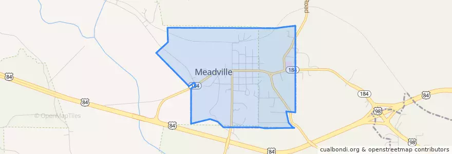 Mapa de ubicacion de Meadville.