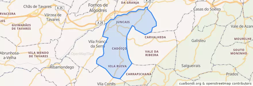 Mapa de ubicacion de U.F Juncais, Vila Ruiva e Vila Soeiro do Chão.