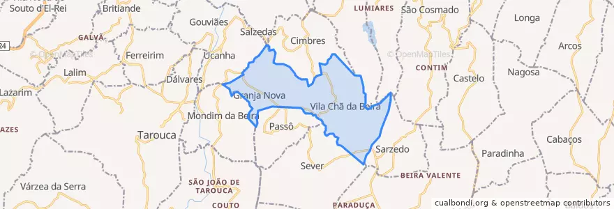 Mapa de ubicacion de U.F Granja Nova e Vila Chã da Beira.