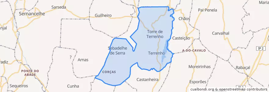 Mapa de ubicacion de Torre de Terrenho, Terrenho e Sebadelhe da Serra.