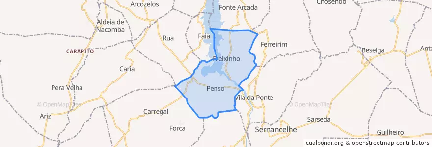 Mapa de ubicacion de Penso e Freixinho.