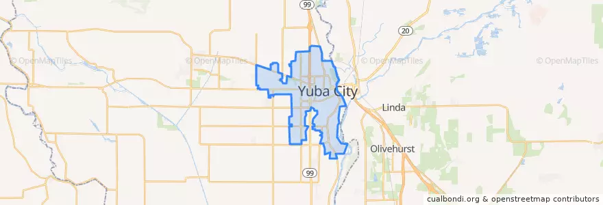 Mapa de ubicacion de Yuba City.