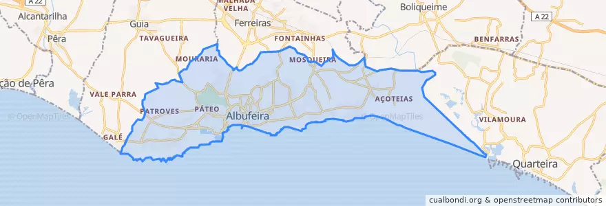 Mapa de ubicacion de Albufeira e Olhos de Água.