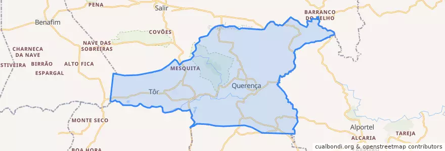 Mapa de ubicacion de Querença, Tôr e Benafim.
