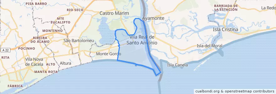 Mapa de ubicacion de Vila Real de Santo António.