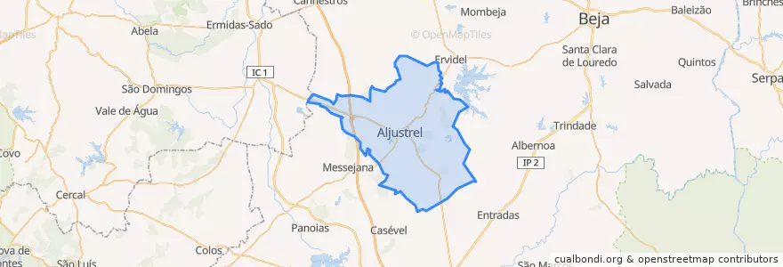 Mapa de ubicacion de Aljustrel e Rio de Moinhos.