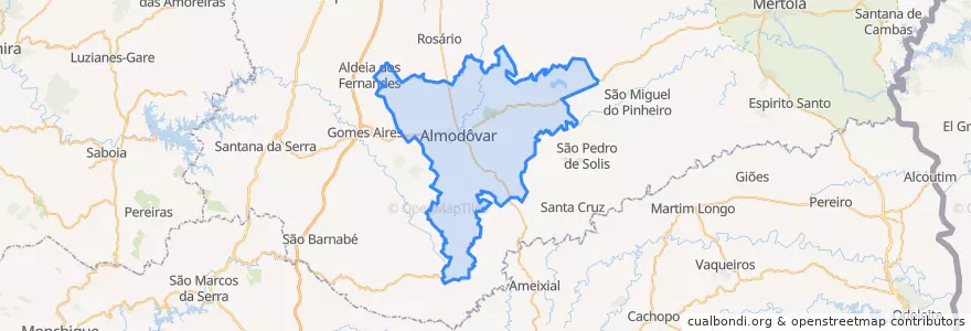 Mapa de ubicacion de Almodôvar e Graça dos Padrões.