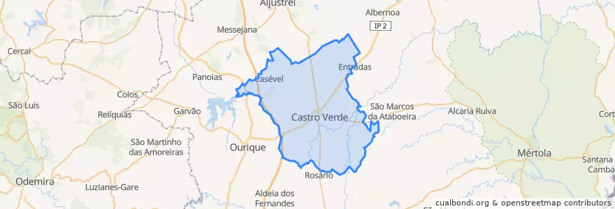 Mapa de ubicacion de Castro Verde e Casével.