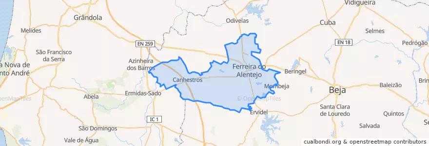 Mapa de ubicacion de Ferreira do Alentejo e Canhestros.