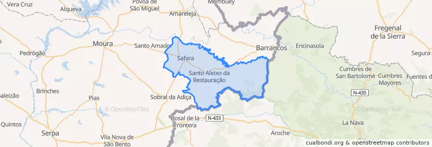 Mapa de ubicacion de Safara e Santo Aleixo da Restauração.