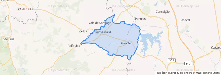 Mapa de ubicacion de Garvão e Santa Luzia.