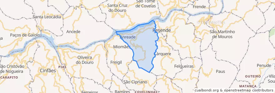 Mapa de ubicacion de U.F Anreade e São Romão de Arego.