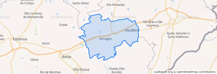 Mapa de ubicacion de Terrugem e Vila Boim.