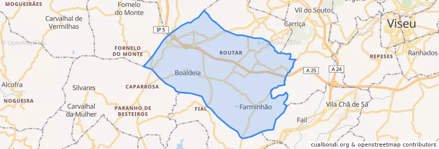 Mapa de ubicacion de U.F Boa Aldeia, Farminhão e Torredeita.