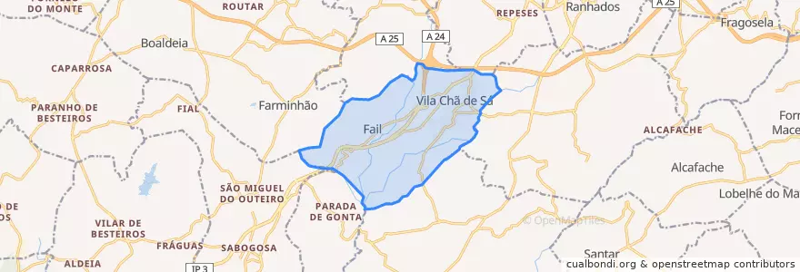 Mapa de ubicacion de U.F Fail e Vila Chã de Sá.