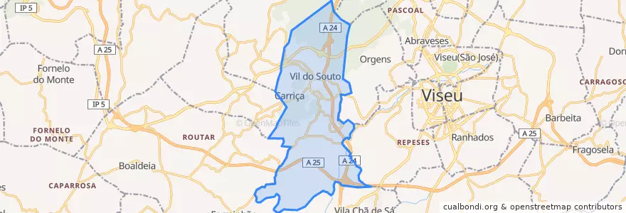 Mapa de ubicacion de São Cipriano e Vil do Souto.