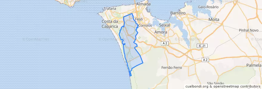 Mapa de ubicacion de Charneca de Caparica e Sobreda.