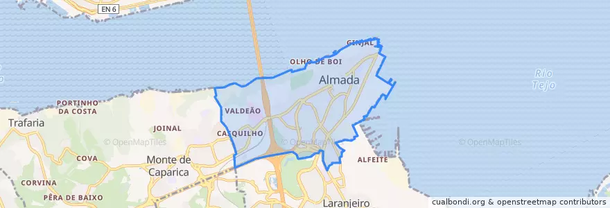 Mapa de ubicacion de Almada, Cova da Piedade, Pragal e Cacilhas.