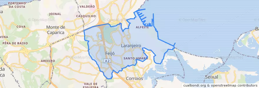 Mapa de ubicacion de Laranjeiro e Feijó.