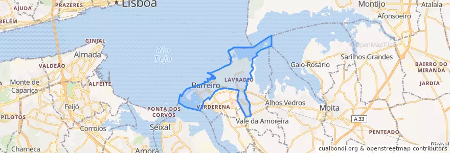 Mapa de ubicacion de Barreiro e Lavradio.