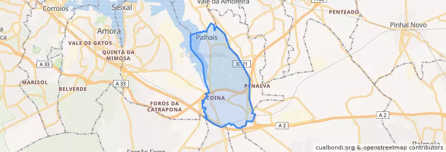 Mapa de ubicacion de Palhais e Coina.