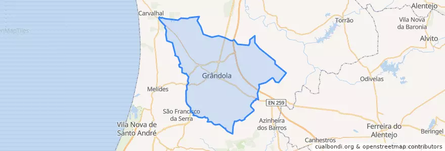 Mapa de ubicacion de Grândola e Santa Margarida da Serra.