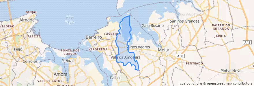 Mapa de ubicacion de Baixa da Banheira e Vale da Amoreira.