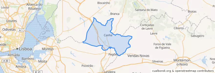 Mapa de ubicacion de Canha.